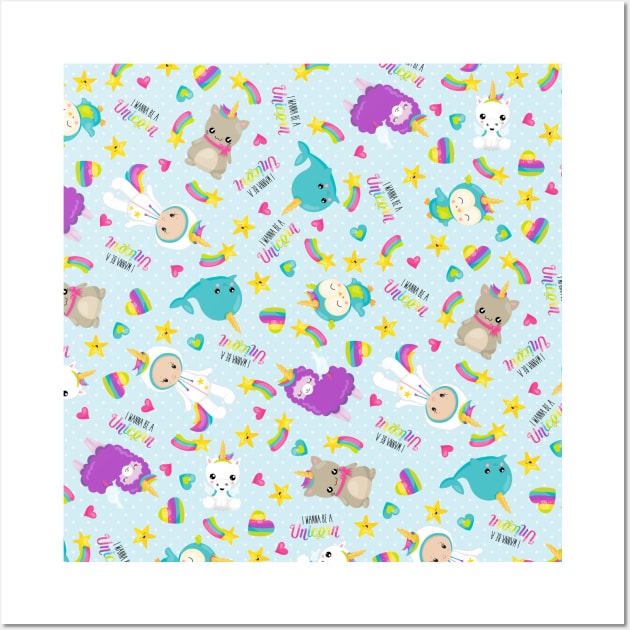 Wannabe Unicorn Caticorn Narwhal Llamacorn Neck Gaiter Wall Art by DANPUBLIC